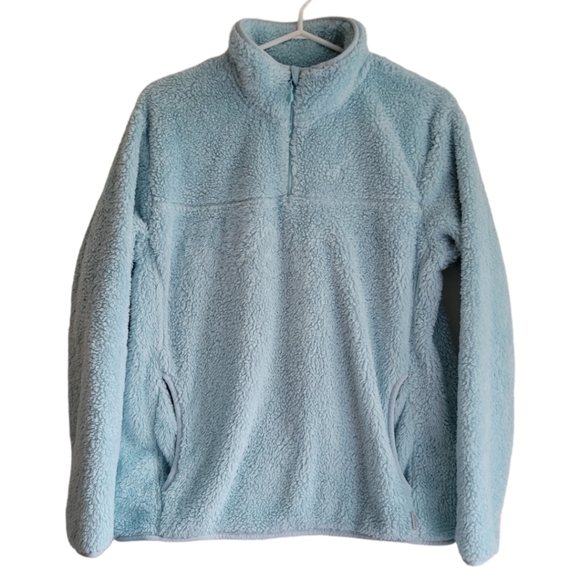 Eddie Bauer Sweaters - Eddie Bauer Mock Neck Fuzzy 1/4 Zip Pullover Fleece Sweater Blue Size L